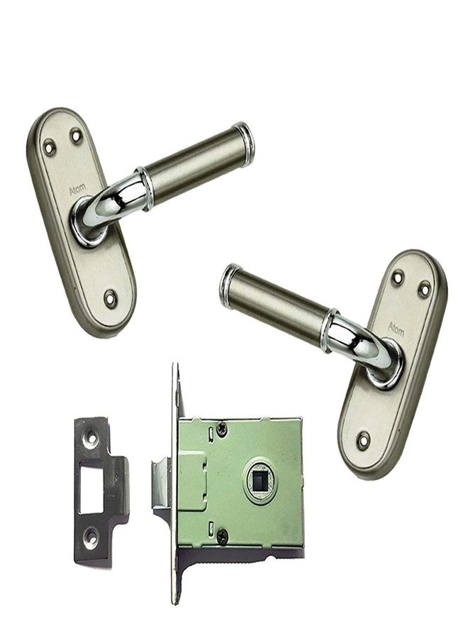 Atom Stainless Steel Bathroom Door Lock | Mortise Door Handle with Baby Latch Lock | Silver Satin Finish | Keyless | Bathroom Lockset for Door | Balcony Toilet Washroom, Flora-Bl - Image 2